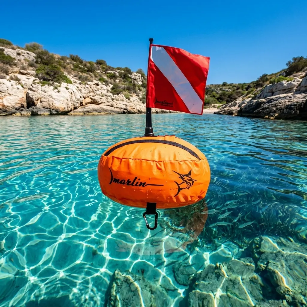 Boya Marlin ELLIPSE orange redonda y compacta para buceo y apnea