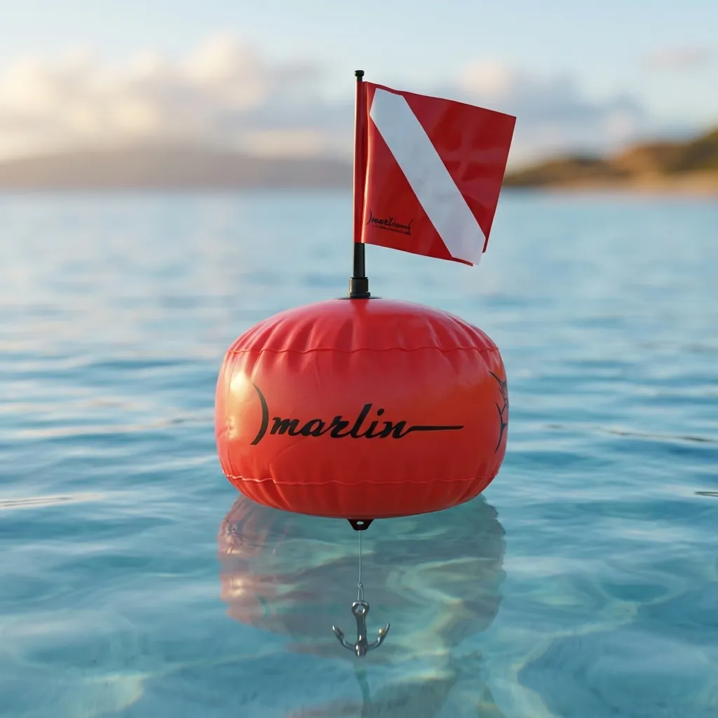 Boya Marlin ELLIPSE PVC flotando en aguas cristalinas