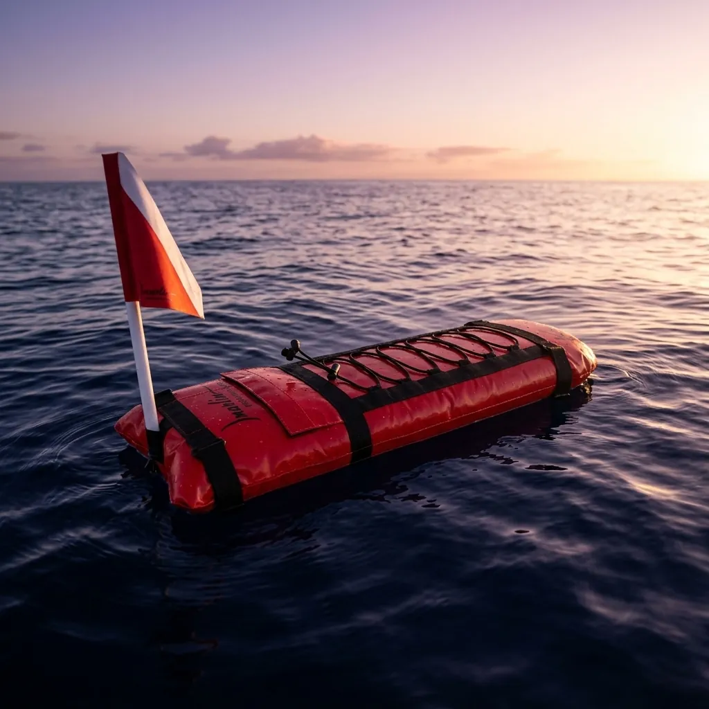 Boya Marlin KYM red con porta fusiles y almacenamiento. Render IA premium de alta conversión