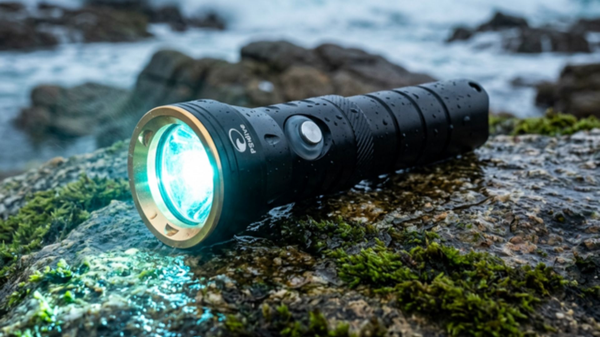 Lente encendida de la linterna PS Dive SMALL 2000 con indicador de carga